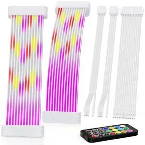 RGB PSU Cables Set with Lighting Panels and 24 Pin Motherboard,2x 8 Pin GPU PC Power  Extension  Mod - Upgrade 120 LEDs 6 Light Strips with Remote ARGB Control