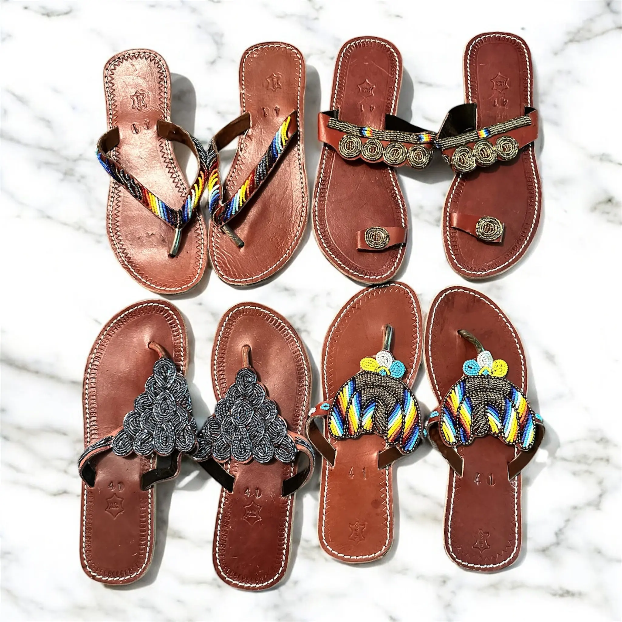 Women’s African Maasai Beaded Sandals Size 9.5 - Handmade Leather Boho Shoes