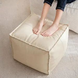 Pouf Ottoman Stuffed Square Modern Foot Rest Poufs for Living Room Chair Decorative 17 x 17 Boho Relax Stool for Wedding Christmas Party, Beige