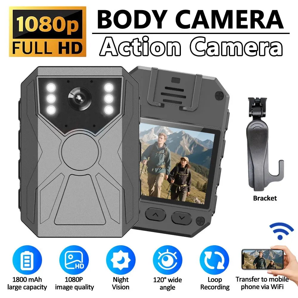 1080P WiFi Body Camera, WiFi Pocket Camera, HD Recorder, Camera Video Recording, Mini Security Camera with Night Vision & Real-Time Sync, 1800mAh Battery & TF Card Slot, Hands-Free Clip On Recorder for Travel Vloggers