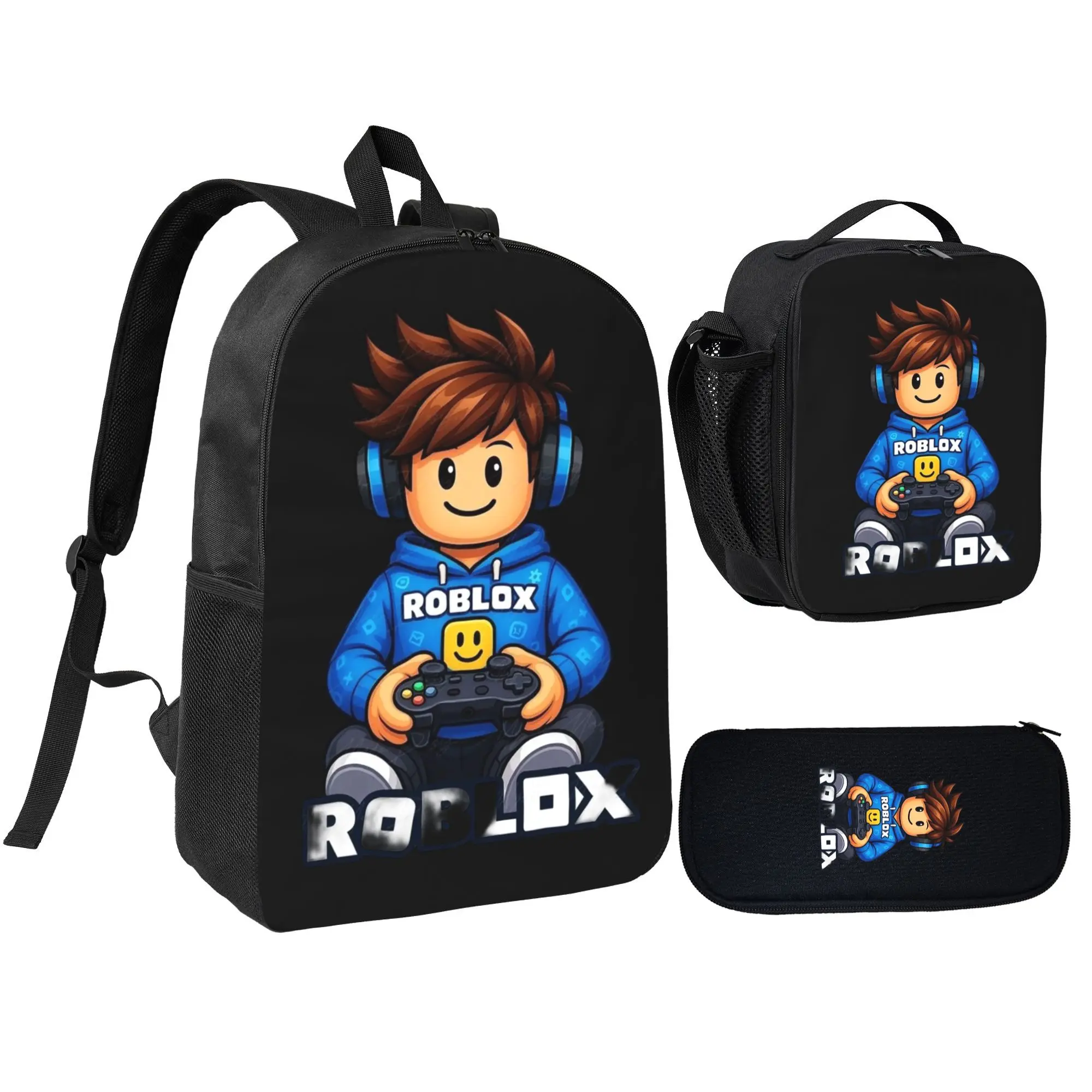 Free Express Roblox Character 3 Piece Backpack Set with Lunch Bag and Pencil Case for Student