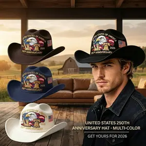 American Patriotic 250th Anniversary Western Cowboy Hat, Vintage Independence Day 4th of July Bald Eagle Liberty Bell Wide Brim Fedora, Multi Color Texas Cowgirl Costumes Party Sun Hat for Men Women