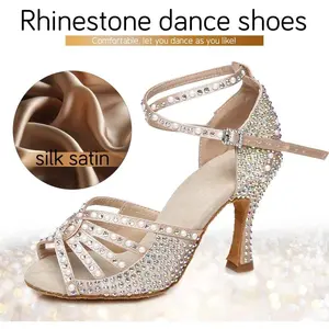 Women's Professional Rhinestone Ballroom Dance Shoes for Dance Training and Competition, Suitable for Latin Salsa Tango Waltz Bachata Modern Dance