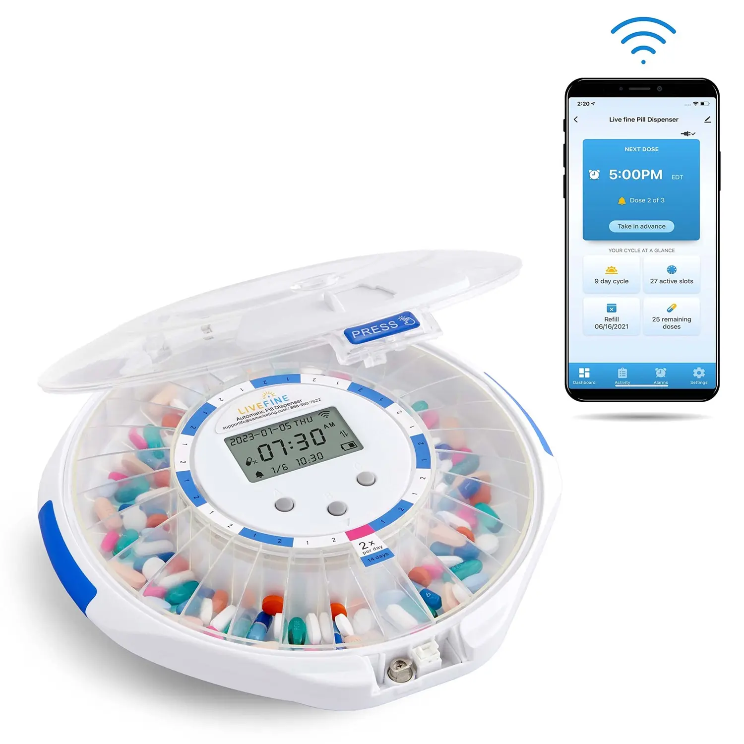 LiveFine Smart WiFi Automatic Pill Dispenser, 28-Day Pill Organizer W/Lock Key & App