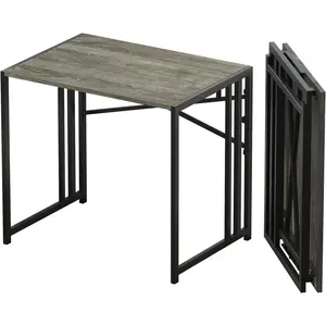 32 inch Small Folding Desk, Writing Gaming Computer Camping Desk for Small Spaces, No Assembly Required Home Office Desk, Black Oak