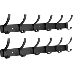2 Pack Coat Rack Wall Mount, Wall Hooks for Hanging, Entry Coat Hooks Coat Hanger, Hat Rack Holder for Wall, Key Holder Purse Racks, Towel Rack for Bathrooms (2 Pack, Black)