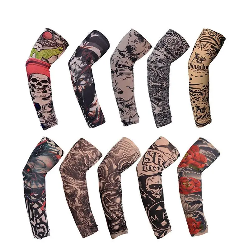 10 Pieces Tattoo Ice Silk Arm Sleeves – UV Protection Sleeves for Men & Women, Outdoor Sports UV-Blocking Arm Covers, Cooling Protective Sleeves, Sun Protection Sports Sleeves & Support