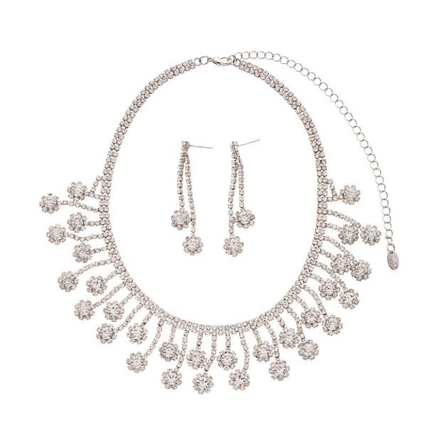 ANDKISS 2-Piece Set: Light Luxury Style Stud Earrings and Necklace, Diamond Embellished Floral and Tassel Design, Western Inspired, Unique and Sophisticated Jewelry for Women, the Perfect Gift for Girls, Moms, or Best Friends