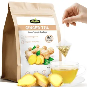 HIIHONE Ginger Root Herbal Tea, Natural Digestion & Immune Support, Soothe Your Stomach Naturally, Caffeine Free, 50 Tea Bags