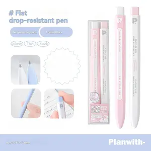 2pc Flat Pen High Aesthetic Student Quick-Dry Anti-Fall Click Gel Pens, Signature Pens for Exams and Practice
