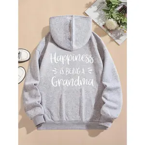 Women's Funny Grandma Hoodie with Printed Letters "Happiness is Being a Grandma" - Long Sleeve Hooded Casual Blue Hoodie for Grandmothers Gift