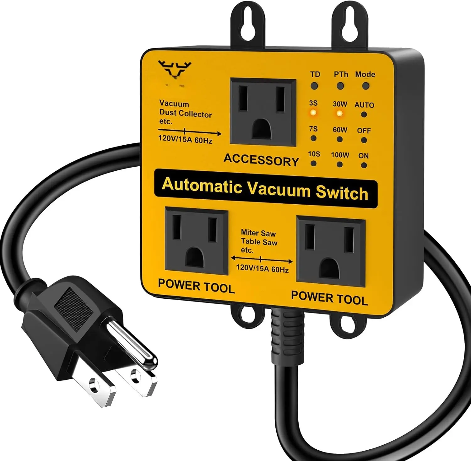 Upgraded Automatic Vacuum , Autoswitch for Dust Collector, Customizable Delay (3/7/10s) for Shop Vac, Adjustable Power Tool Trigger (30/60/100W), with Overload and Tripping Protection