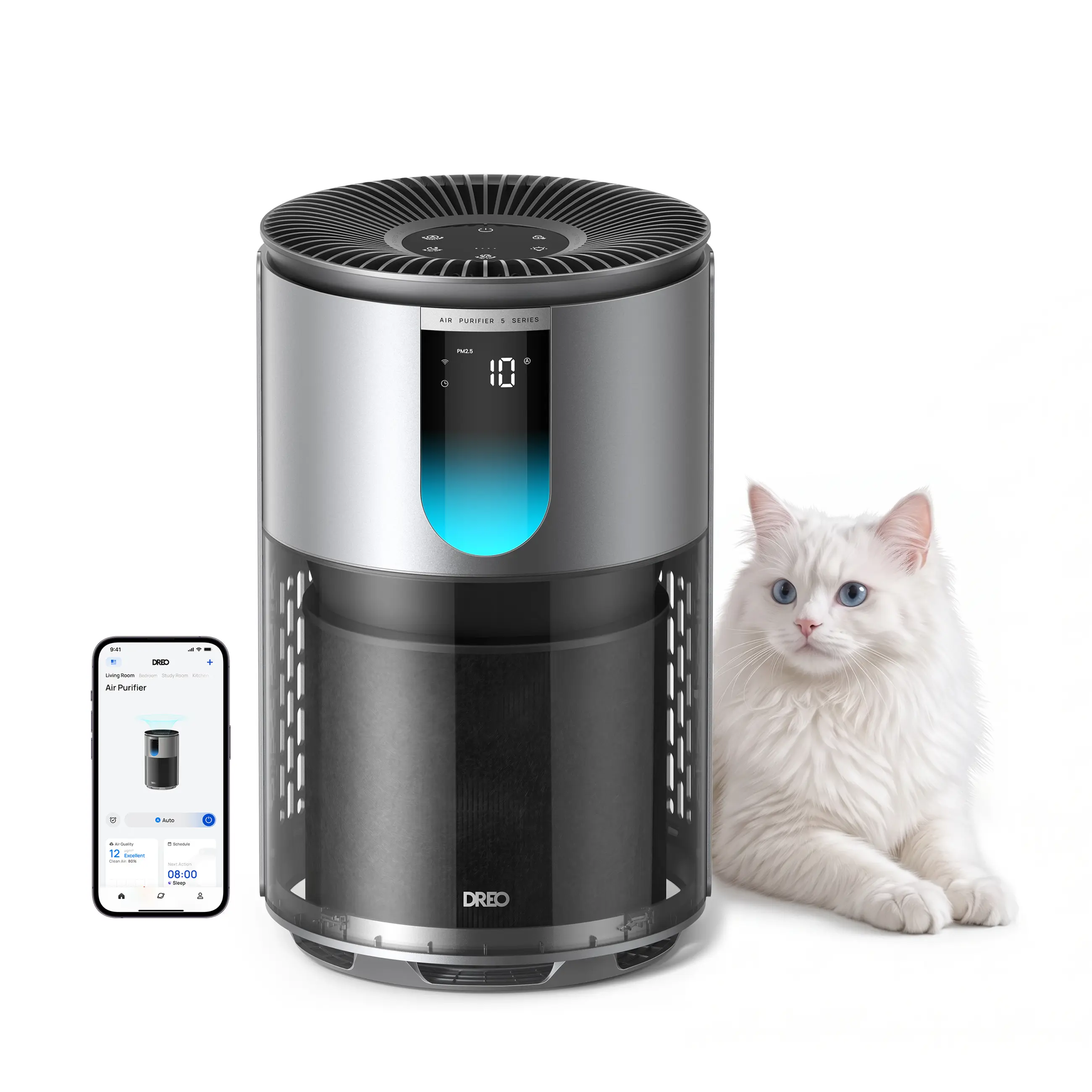 DREO Smart Pet Air Purifier 539AS, Home 3-Stage HEPA Air Cleaner with Wi-Fi/Voice/Alexa, Smoke, Dust, Pollen, Odor, PM2.5 Quality Monitor, 4 Fan Speeds & Auto/Turbo/18dB Quiet Sleep Mode, DR-HAP009AS