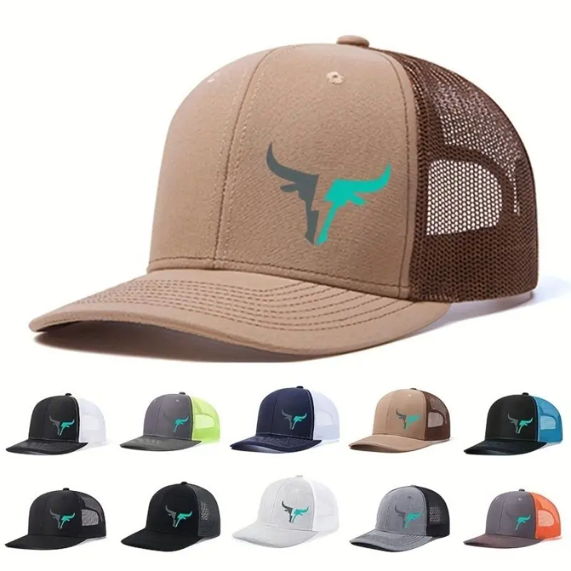 Neutral Horn Printed Polyester Baseball Cap - Unisex Mens Hats & Hats for Women, All-Seasons Adjustable Mesh Trucker with Snapback Strap, Premium Sunscreen Casual Sports Cap for Outdoor Activities, Men's Hats