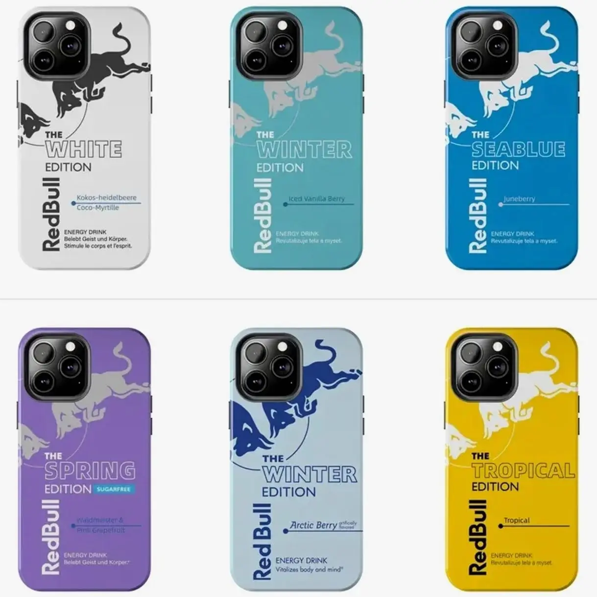 Red Bull Energy Drink Flavor Editions Case Compatible with iPhone 17, 16, 15, 14, 13, 12, 11, X & Galaxy