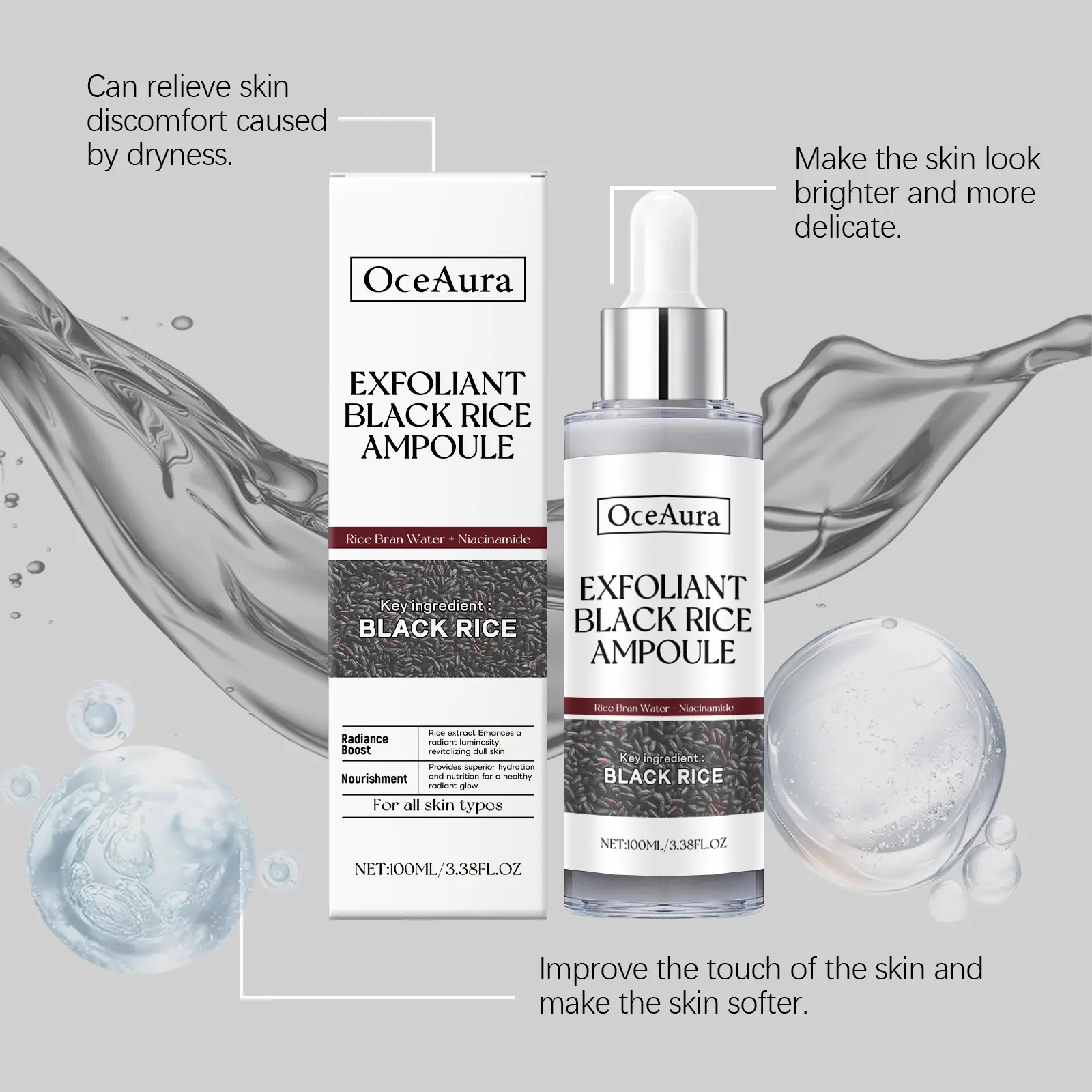 Korean Black Rice Exfoliating Ampoule Duo, Mild and Nourishing Body Serum to Smooth, Brighten, and Restore Sensitive Skin firm-looking, Smoothing, Pore, Moisturizing, Gentle Exfoliation, Silky, Glycerin, Korean Style, Peel