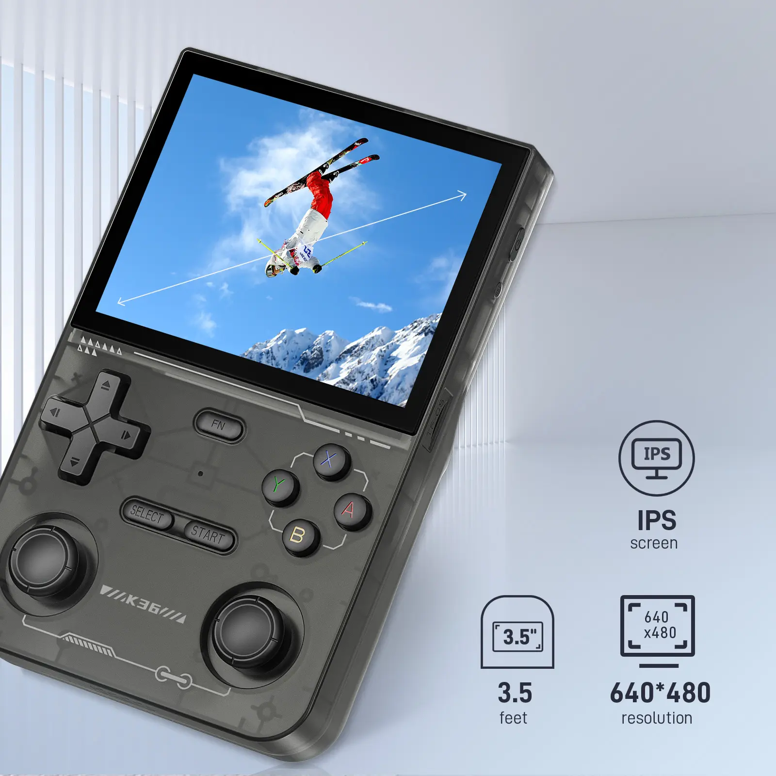 YLW GAMINJA RK3326 Open Source Linux OS 16000 Games Emulator 3.5 Inch HD IPS Screen K36 Retro Handheld Video Game Console Black Compact 3500mAh Battery Double 3D Joystick Design