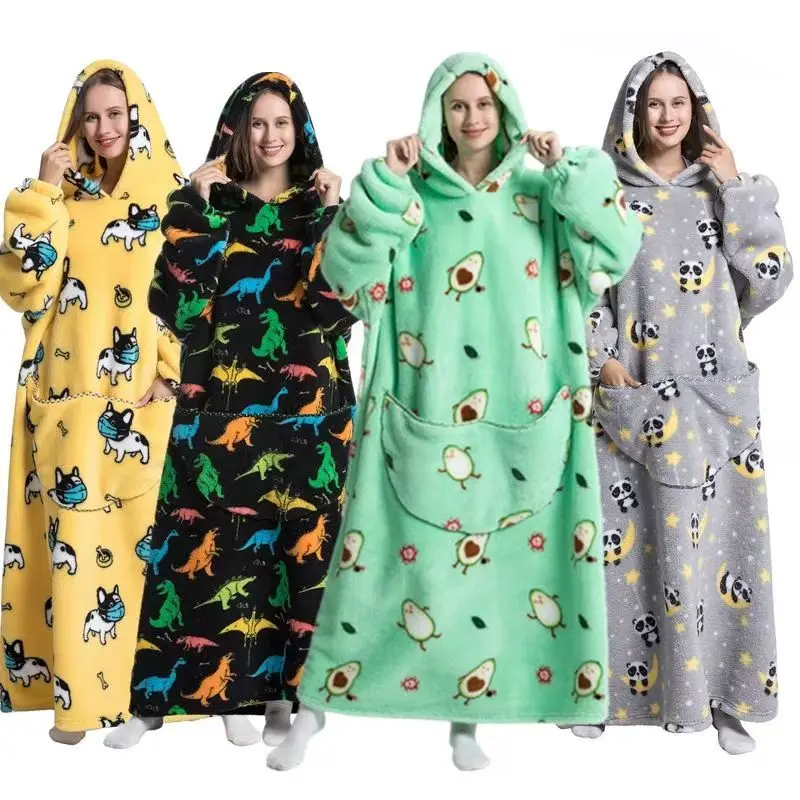 Oversized Wearable Sherpa Fleece Throw Blanket - Cozy Animal Plush Hoodie with Giant Pocket, Sloth & Penguin Designs, 320GSM Plush Home Wear for Christmas Gifts (Feel Cosy, Comfy and Cozy), Fleece Throw Blankets, Animal Plush Blankets