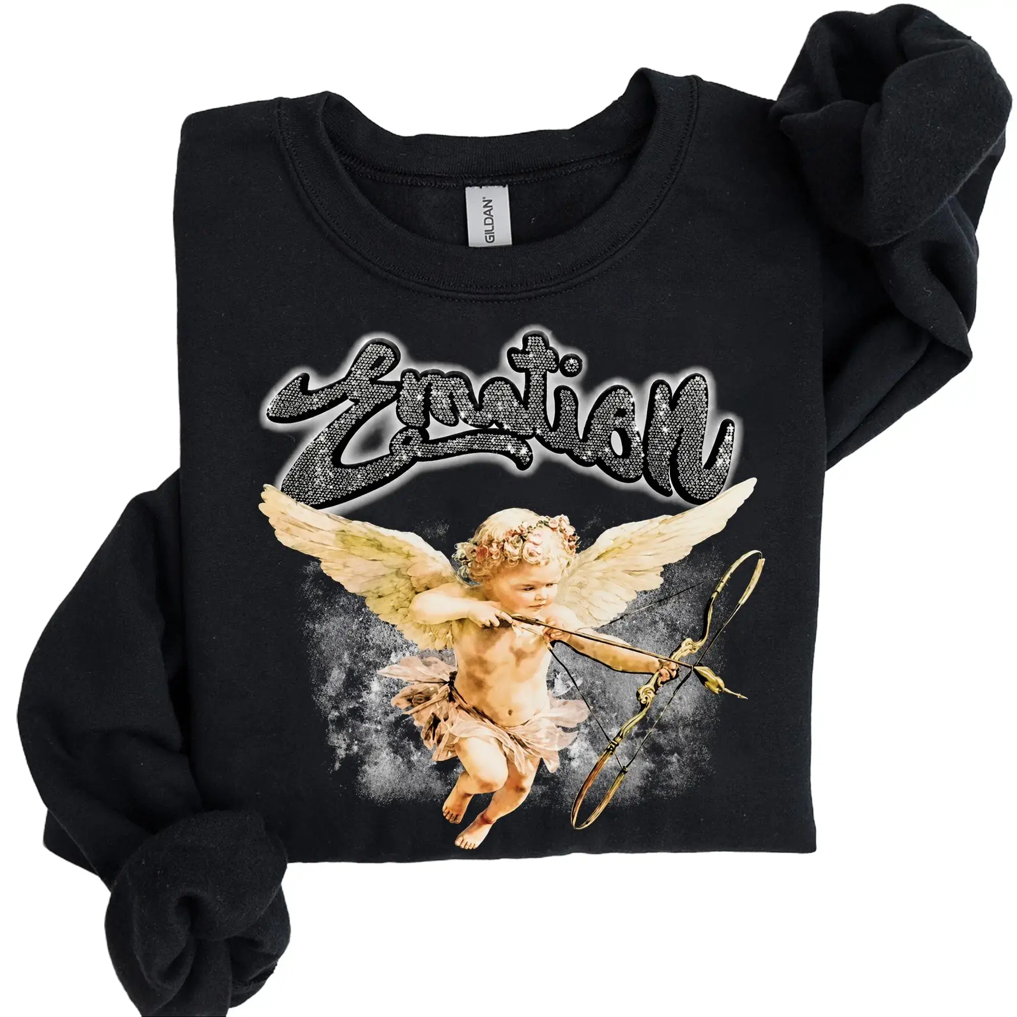 Love Angel Cupid Sweatshirt, Retro Y2K Angel Graphic Crewneck, Vintage Streetwear Pullover, Romantic Faith Inspired Sweater, Soft Fleece Unisex Gift