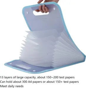 Expanding File Folder, 13 Pockets Accordion File Organizer with Labels Accordion File Folders Portable Document Paper Bill Receipt Organizer A4 Letter Size Paper Document Receipt Organizer (Blue)