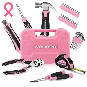 #SpringGlowUp WORKPRO 35-Count Pink Tools Set, Household Tool Kit with Storage Toolbox, Basic Tool Set for Home, Garage, Apartment, Dorm, New House, Back to School, and as a Gift - Pink Ribbon