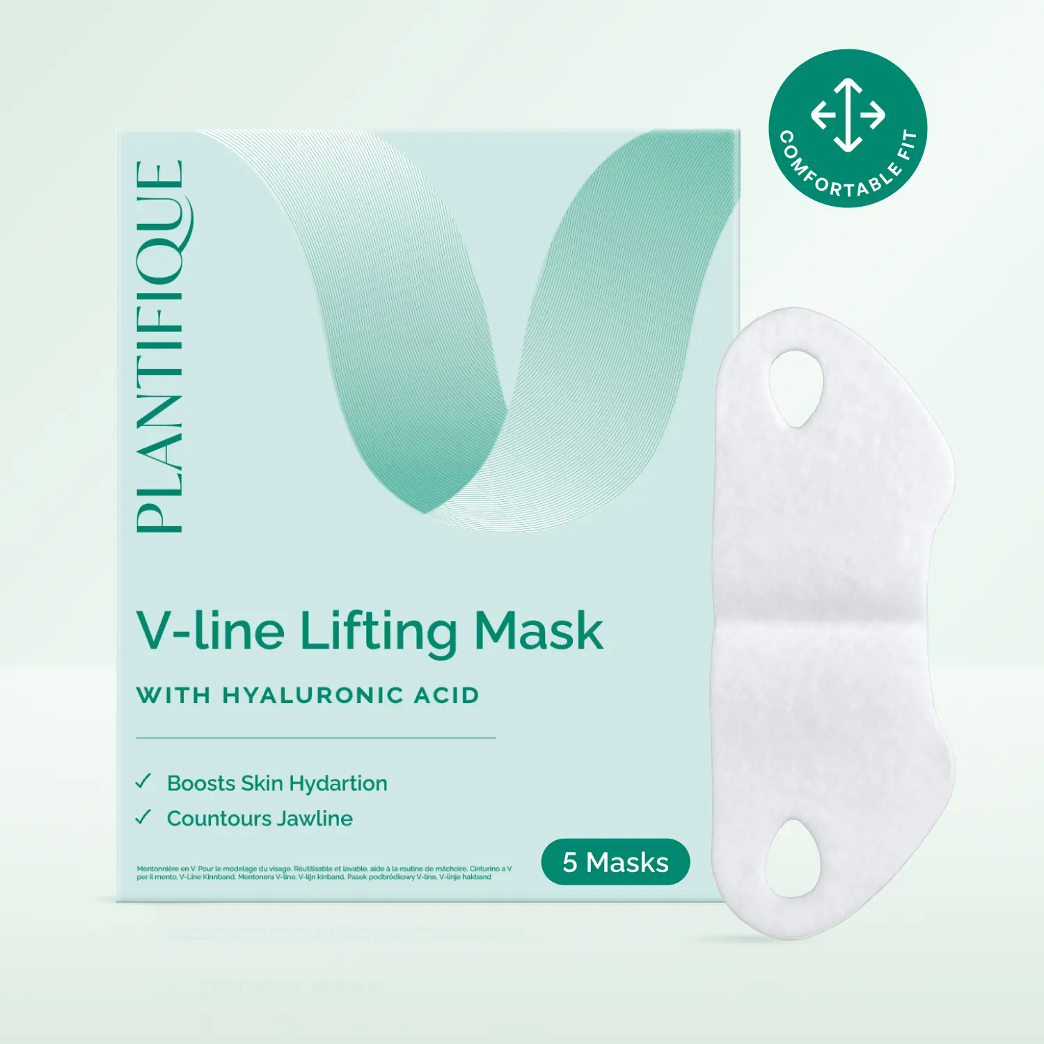 [PLANTIFIQUE Official Shop] V Line Face Mask with Hyaluronic Acid – Hydrating Jawline Mask for Skincare Routine (5 pcs) Hypoallergenic Skin Safe Skin Renew