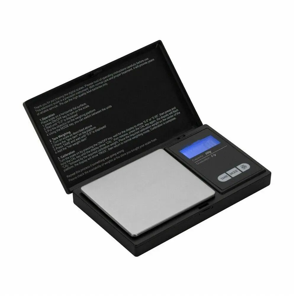 500 grams × 0.1 gram digital portable scale, with an accuracy of 0.1 gram, digital display, small and lightweight electronic scale, flip-top jewelry scale, kitchen scale, black
