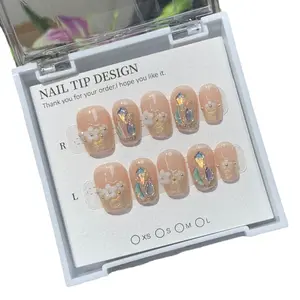 T4 Hand-painted white five-petal flower wearing nail flower steel ball three-dimensional hand-pressed on nails