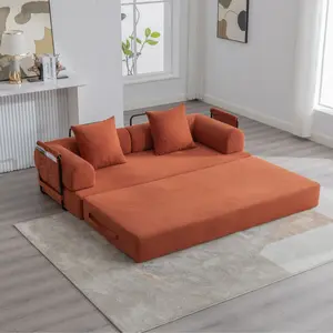 79-inch convertible bed,fixed frame, removable armrests, modular bed, folding mattress , suitable for small spaces no assembly required, includes two pillows oversized living room deep seat lounge foldable memory foam corduroy upholstery modern sofa couch