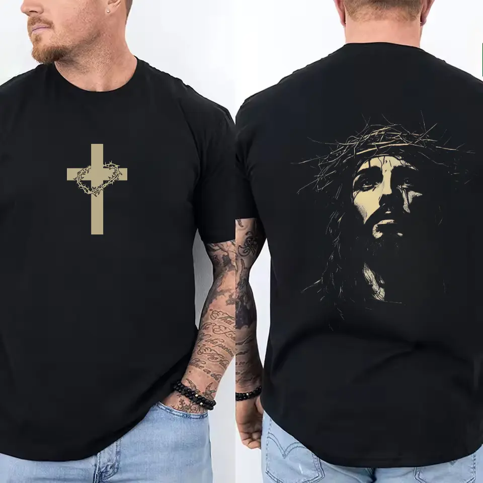 Jesus Crown of Thorn Tshirt, God Apparel Tee, Easter T-Shirt, Jesus T-Shirt, Easter Streetwear, Christian Apparel Graphic Tees, Gym Pump Cover Casual Round Neck
