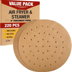 9? Steamer Paper, Air Fryer Round  Paper Liners - 220 count Unbleached  Steamer Liners - Easy Cleanup, Will Not  or Curl,  & Convenient Packaging by Baker's