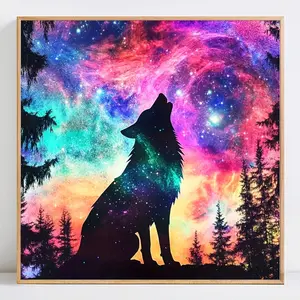 Wolf Pattern DIY Diamond Arts Colorful Painting Kit without Frame, DIY 5D Diamond Arts Colorful Painting Kit, Wall Art Decor for Home Living Room Bedroom