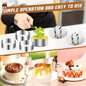 3.15 Inch Stainless Steel Baking Rings, Round Cake Ring Molds, Food Rings Mousse Ring for Cake, Cookie, Dessert & Pastry Making (4 Rings and 2 Pushers)
