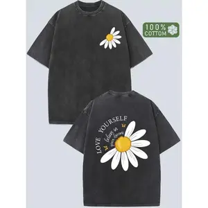 (Washed Cotton T-Shirt) Trendy Print Washed T-Shirt High-Quality Cotton Machine Washable Short Sleeve, American Design Summer Men'S Casual T-Shirt