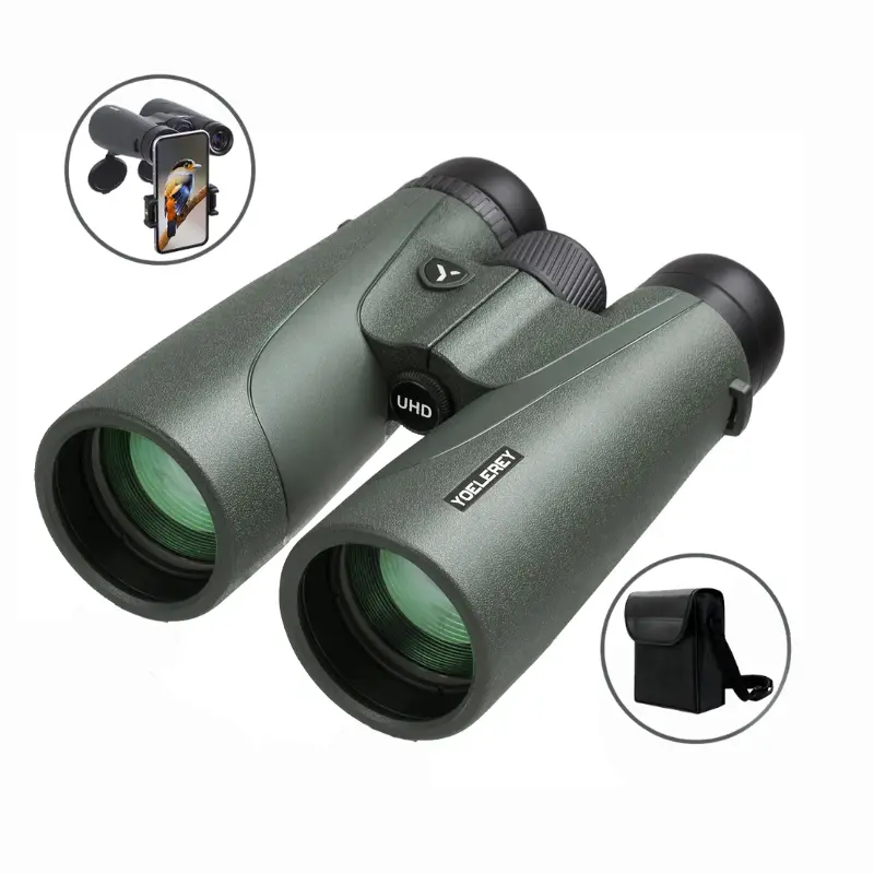 High Powered 15x52 Binoculars for Adults, Waterproof UHD Long-Range Optics with Low Light Vision and Phone Adapter for Bird Watching and Camping, Long-Range Binoculars, Birdwatching, Large Lens
