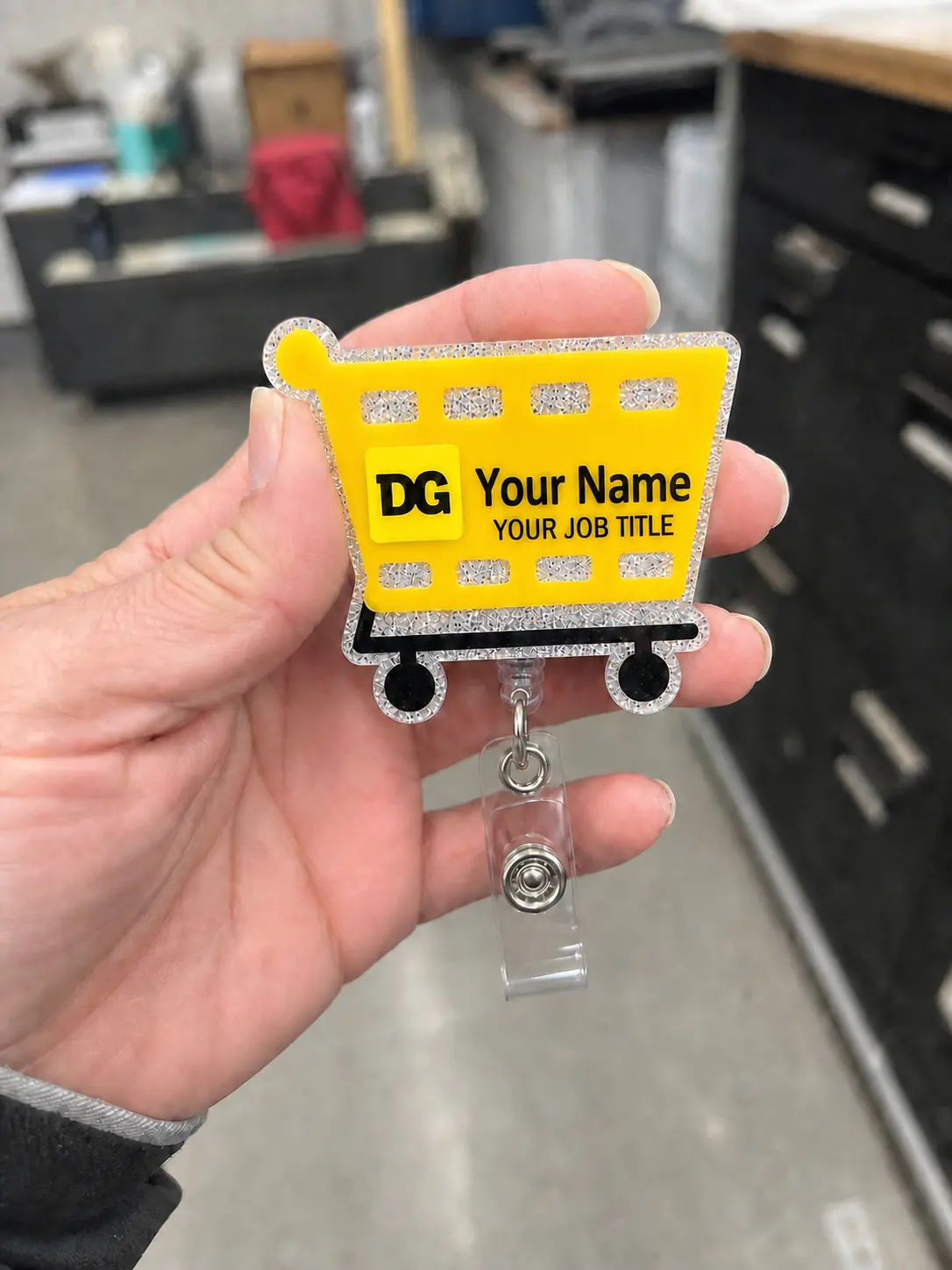 Personalized Dollar General Badge Reel, Custom Name and Job Title Retractable ID Holder for Retail Staff