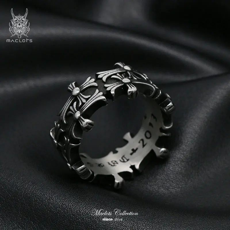 Dark Gothic cross ring men's trendy European and American retro personality titanium steel punk style men's index finger ring Hinged Segment Ring