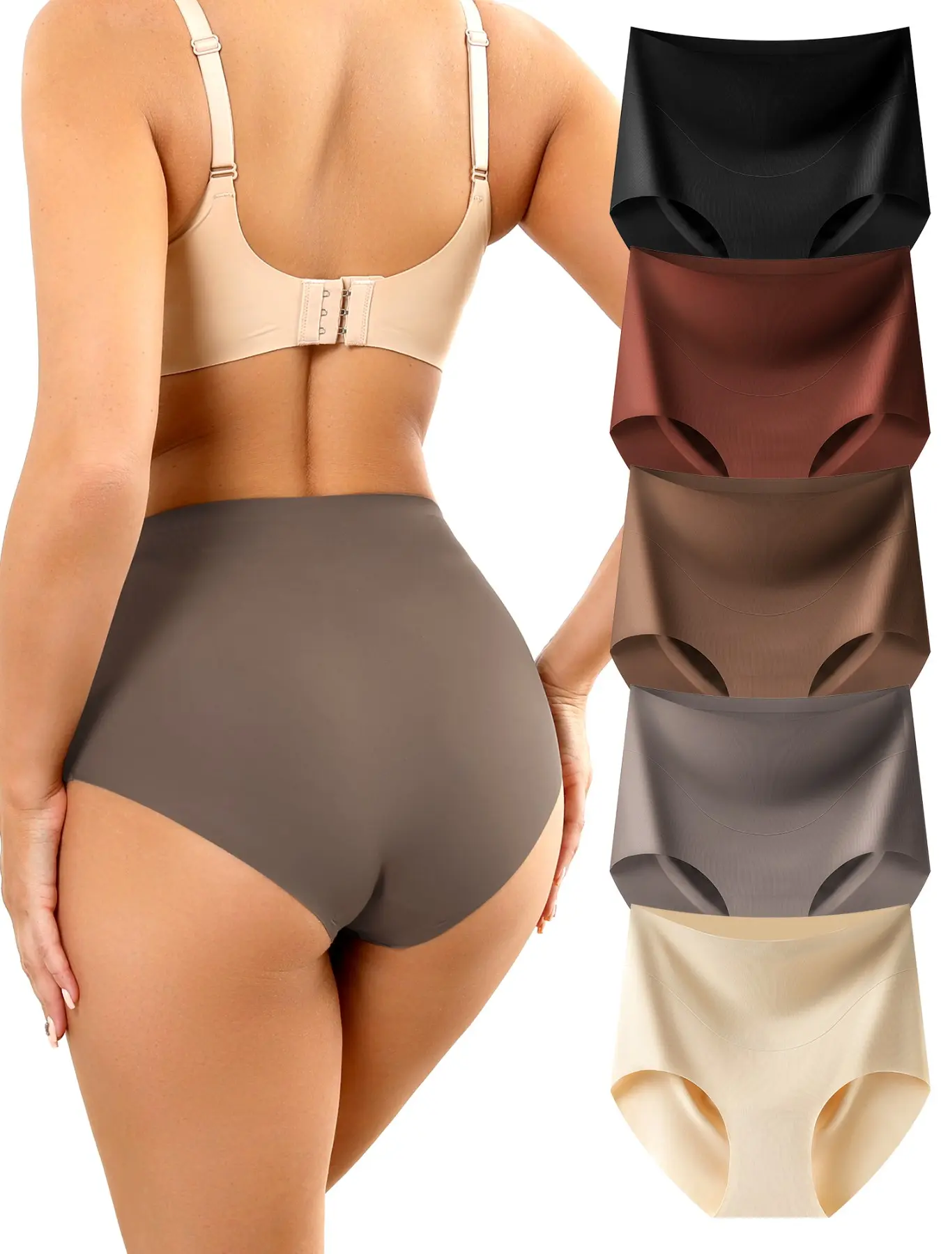 Women's High Waist Seamless Smooth Underwear Set, Everyday Full Coverage No Show Fit Briefs Panties, Casual Plain Minimalist Design, Sizes S-Xxl