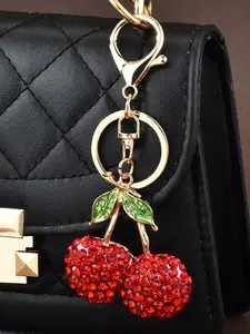 Fruit Alloy Rhinestone Small Cherry Keychain, Fashionable Girls' Bag Charm, Cute Fruit Design Accessory, Perfect Gift for Women, Stylish Keychain