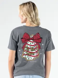Simply Southern Cake Bow Holiday Washed Coal T-Shirt