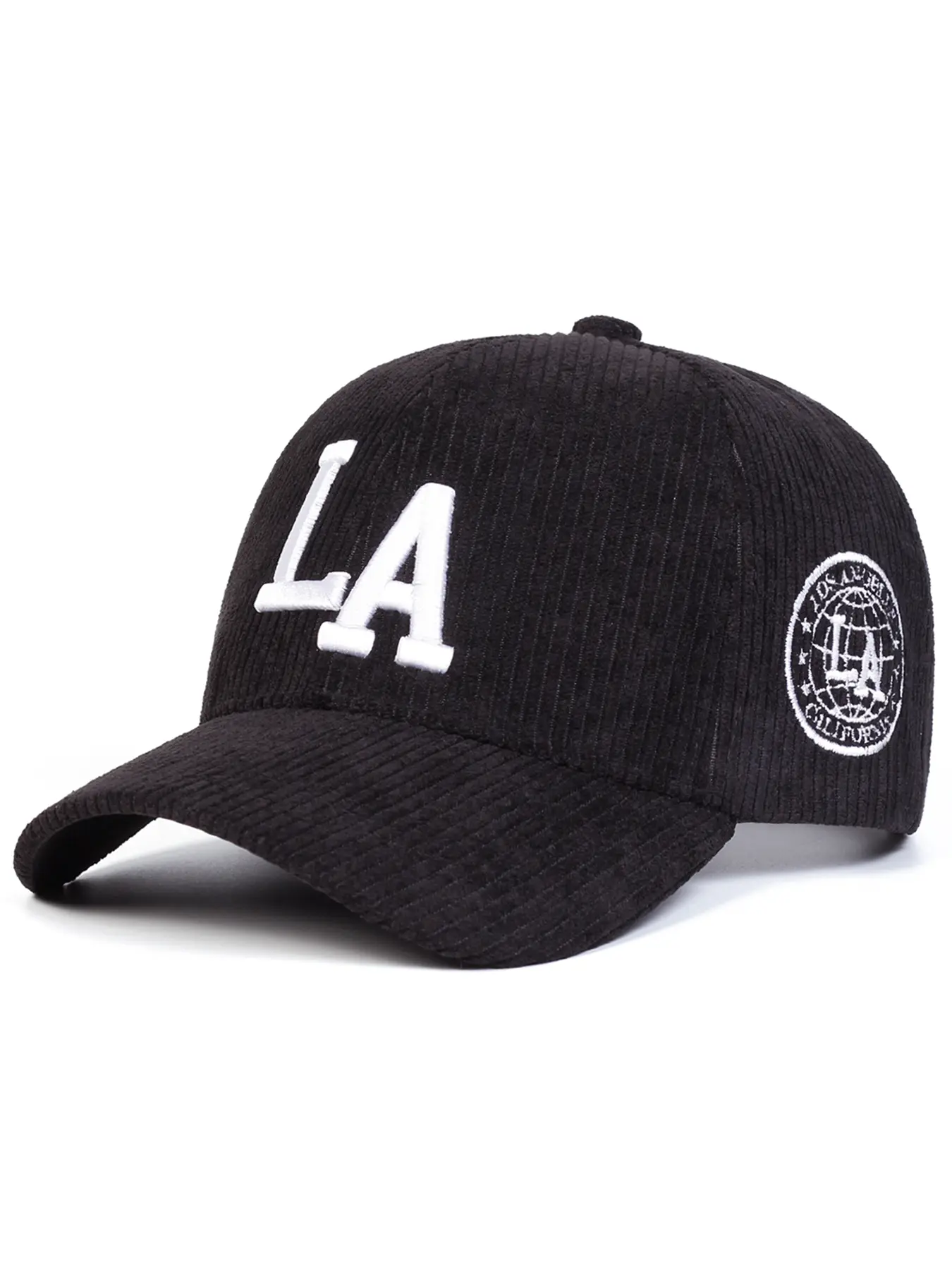 Unisex Corduroy La Baseball Cap, Adjustable Outdoor Sun Protection, Casual Fitted Design for Spring & Fall Travel, High Quality Hat, Casual Trendy Hat