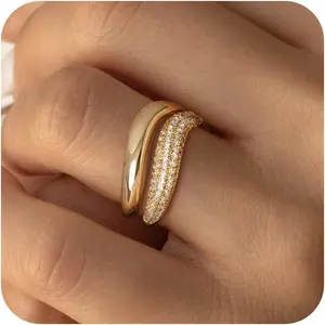 FREEKISS 2 PCS Rings For Women Stackable Wave Dainty Eternity Band Fashion Rings Size 5-10 Rings For Womens For Christmas