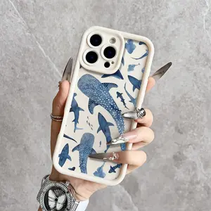 Shark & Whale Ocean Pattern Phone Case for iPhone 17/16 Pro Max 15 14 13 12 11 XR XS Plus E Soft TPU Shockproof Marine Life Aesthetic Cover Full Protection Casing