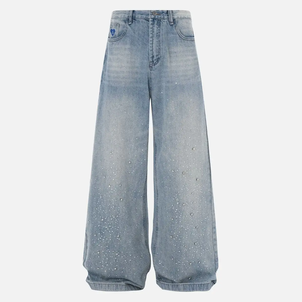 Aelfric Eden Rhinestone Mid-Low Rise Baggy Wide-Leg Jeans Stretch with Pockets Soft Denim Casual Streetwear Unisex Vintage Y2K Pants