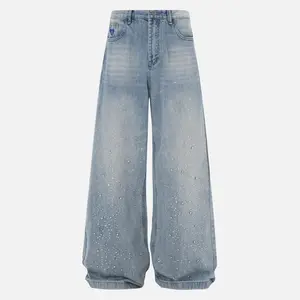 Aelfric Eden Rhinestone Application Loose Jeans Casual Soft Denim Pants Wide Leg Streetwear Trendy Bottoms Stylish Pocket