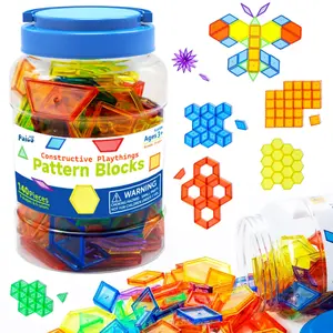 140 Pcs Translucent Pattern Blocks, Stem Building Blocks, Buildable Blocks Kit, Educational Light Table Manipulatives and Accessories, Fun and Engaging Geometric Shapes, Christmas And Halloween Gift, Random Accessories Color