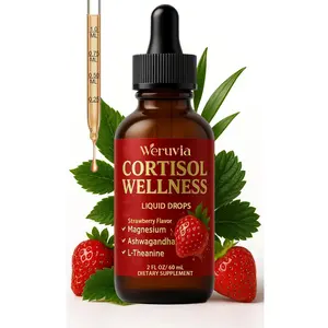 Cortisol Support Supplements for Men and Women, Cortisol Detox Hormone Balance with Magnesium, Ashwagandha, L-theanine, Phosphatidylserine for Lower Cortisol, Calm, Mood Support (60ML, strawberry)