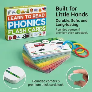 First: 120+ Full-set Phonics Flash Cards with Sorting Rings Step-by-Step Reading Readiness for Toddlers & Pre-K Educational Flashcards Covering Letter Sounds Digraphs CVC Blends
