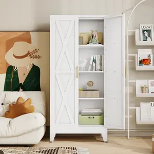 61" H White Pantry Kitchen Cabinet Metal Cabinets, Metal Storage Cabinet Garage Cabinets for Kitchen,Home Office, Living Room, Dinning Room