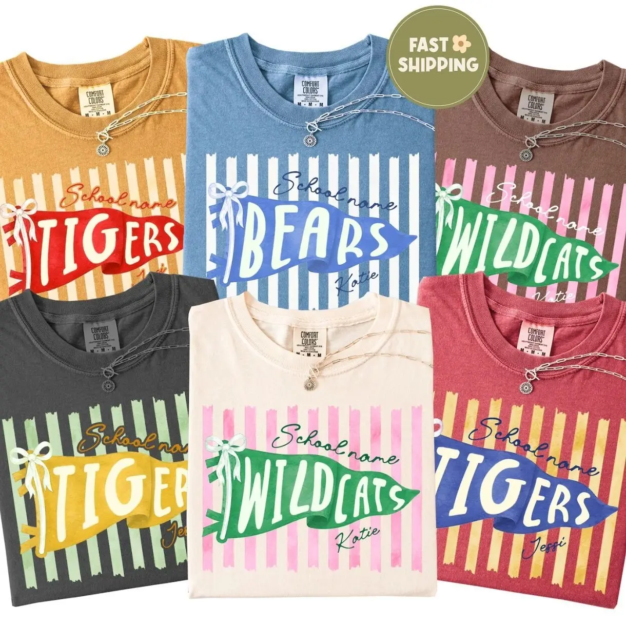 Custom School Mascot Shirt, School Spirit Shirt, Football Season Tee,Preppy Game Day Shirt, Team Pride Tee, Back To School Tee,Stripe Shirt CWG